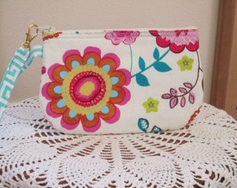 Clutch Wristlet Zipper Gadget Pouch Smart Phone Bag Colorful Flowers