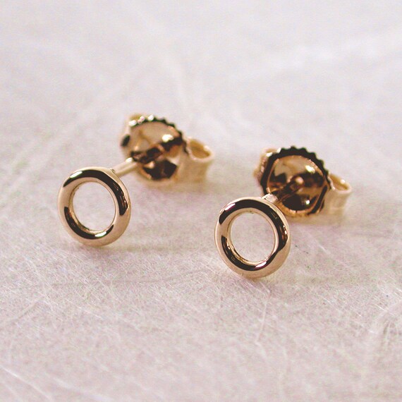5mm Solid Gold Open Circle Stud Earrings High Polished 14k