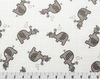 Elephants Cotton Double Gauze Fabric - Printed Baby Blanket Gauze Fabric -
