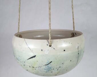 Large Handmade Ceramic Hanging Planter /Indoor Hanging Planter /Ceramic Air Plant Holder /Turquoise Spatter Painted Plant Pot