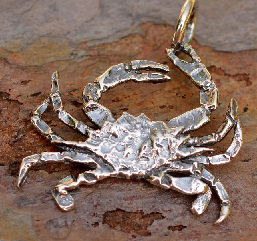 Artisan Blue Crab in Sterling Silver Pendant