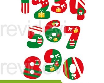 Christmas numbers clip art - christmas clipart, digital images, red green xmas design - commercial use, instant download