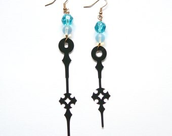 Boho Steampunk Clock Hand Earrings - Opalite Waters
