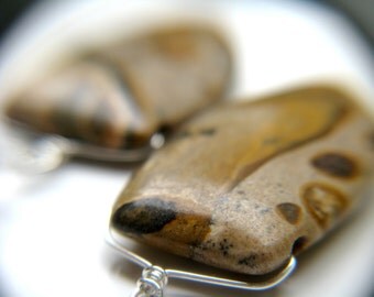 Picture Jasper Earrings . Large Gemstone Earrings . Crystals for Strength Jewelry . Shield Earrings . Lever back Earrings - Venus Collection