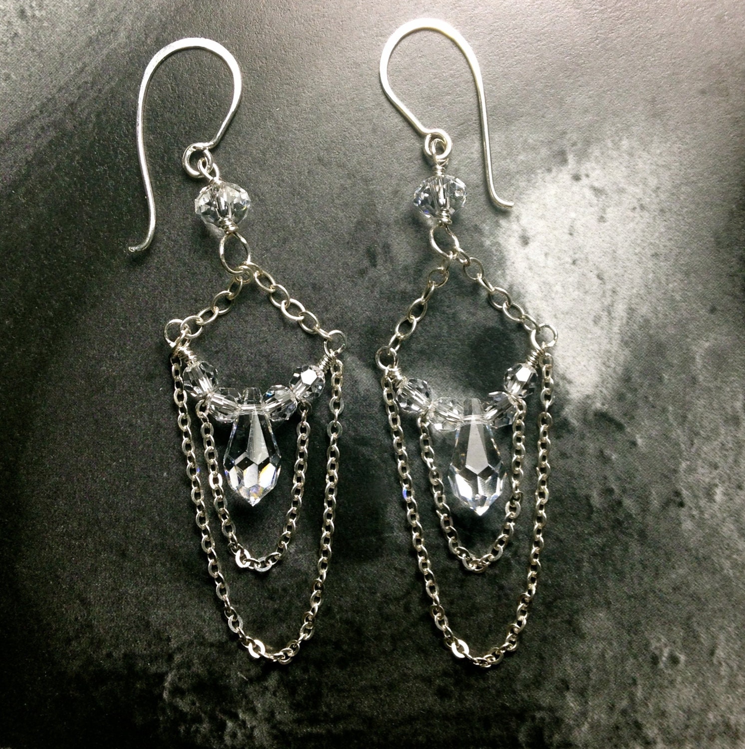 Swarovski Crystal Chandelier Earrings Sterling Silver Dangle