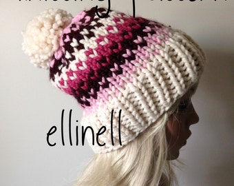 Knit Hat Pattern - Slouchy Hat - Fair Isle - Pom Pom Hat