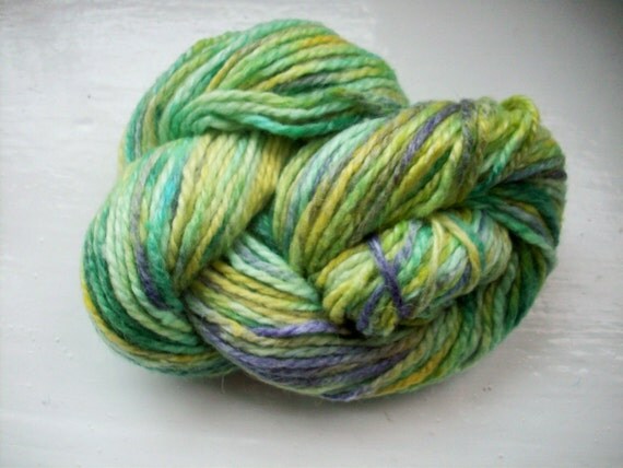 Hand painted yarn 50g green, yellow, purple by SpinningStreak