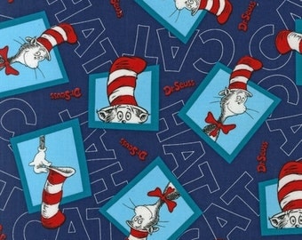 FAT QUARTER FQ07 Dr. Seuss The Cat In The Hat 2 Navy ADE-13981-9 Precut 18"x22" Fabric Cotton Quilting Robert Kaufman