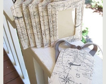 Luggage Tags/ map Gray and natural