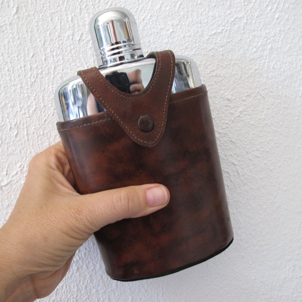 Vintage Flask glass flask with leather cover gift for men mid