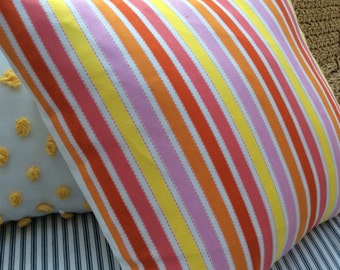 BOHO /French CoTTaGe Faux Down Pillow/16x16/Decorative Pillow/stripe/yellow/Orange/White