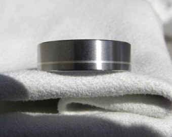 Ring or Wedding Band, Titanium Sterling Silver Pinstripe Ring, 7mm size 7