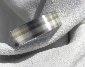Titanium Silver and Gold Inlay Ring, Wedding Band