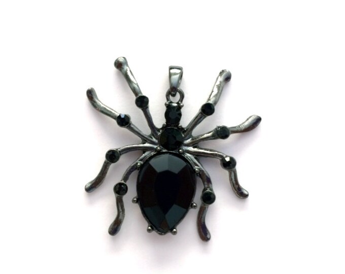 Black Spider Pendant Hematite Black Rhinestones