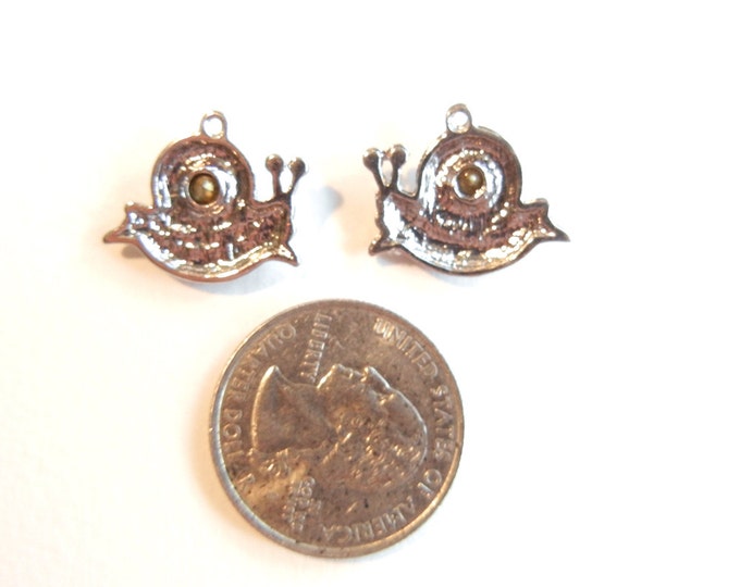 Pair of Small Silver-tone Snail Charms with Rhinestones