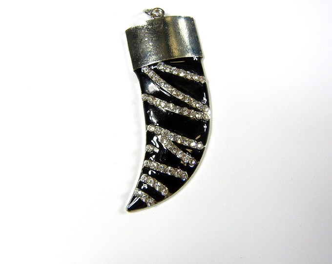 Large Black Epoxy Silver-tone Horn Claw Pendant Tribal