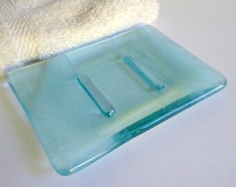 Fused Glass Soap Dish in Pale and Streaky Aqua by BPRDesigns