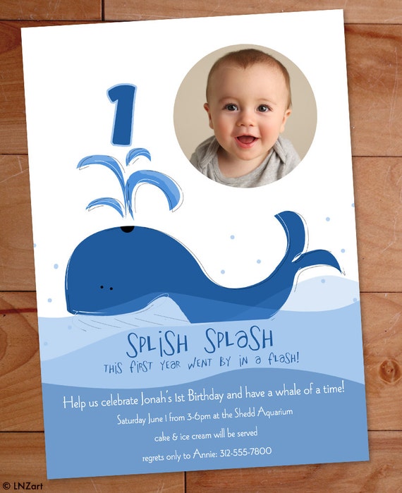 Whale First Birthday Invitations 1