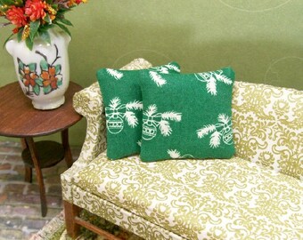 Green Ornament Pillows Christmas Cream 1:12 Dollhouse Miniatures Scale Artisan