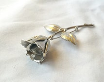 Popular items for silver roses brooch on Etsy