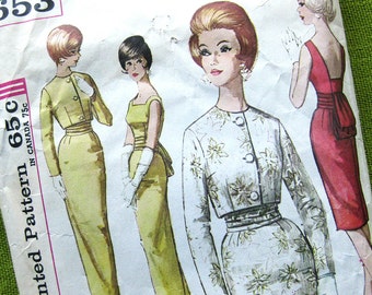 1960s Vintage Sewing Pattern - Evening Dress - Wiggle Dress with Obi Sash - Simplicity 4653 - Mad Men Style / Size 14