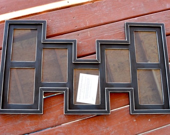 MULTI 7 Opening 5x7 distressed pine collage picture frame with the 5x7's in the portrait position...black..HANDMADE