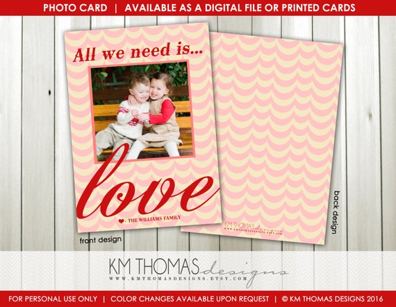 Love Custom Photo Valentine's Day Card : Printable Valentine's Day Photo Card - Pink White Scallops - Red Love - Item VA103 Il_570xn