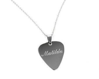 Guitar Pick Necklace - Custom Engraving - Personalized Guitar Pick - Stainless Steel - Engraved Guitar Pick - Mens Necklace - Mens Jewelry