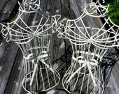 Set of Two Vintage Metal White Distressed Victorian Dress Maker Mannequins For Jewelry Display Necklace Bracelet Holder Hanger Hooks