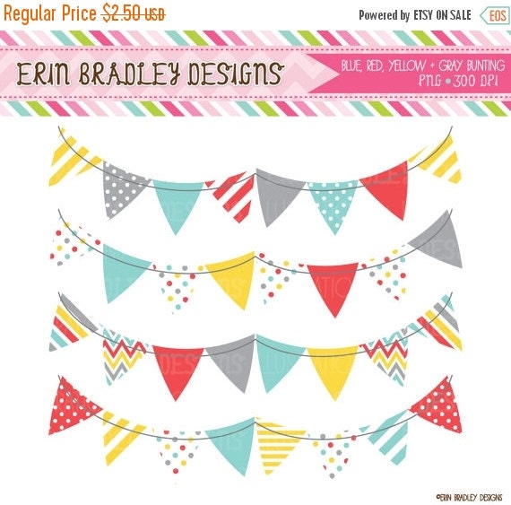 SALE Banner Flag Clipart Blue Yellow Red & by ErinBradleyDesigns