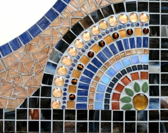 Large Custom Mosaic Mirror Brown Blue Gold//Bathroom Mirror//Vanity Mirror//Home Decor//Wall Decor//Mixed Media Art