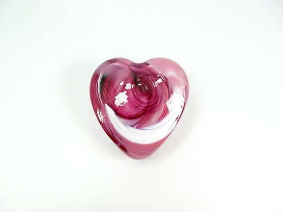 Wild Rose Pink Glass Heart Paperweight Blown Glass