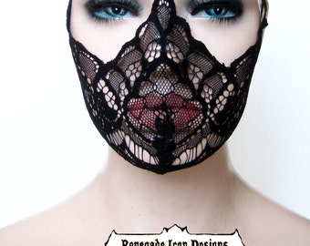 black lace, mask, fetish, lingerie, burlesque, fantasy, cos play, club wear, medical fetish, play wear: Renegade Icon Designs
