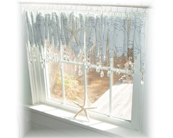 Romantic Beachy Whitewashed Driftwood Window Treatment Valance Curtain