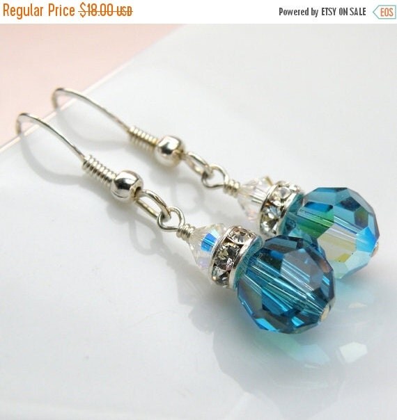 Teal Blue Earrings London Blue Topaz Swarovski by fineheart