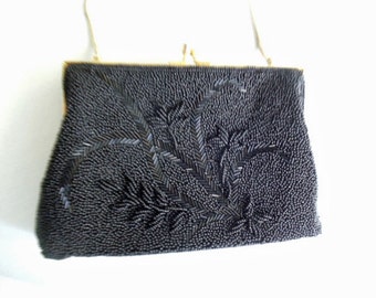 Vintage Black Beaded Evening Bag
