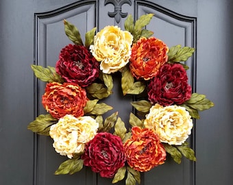 Wreath ON SALE Wreaths, Fall Peony Wreaths, FALL Wreath on Etsy, Wreaths Etsy, Fall Wreaths for Front Door, Peony Wreath