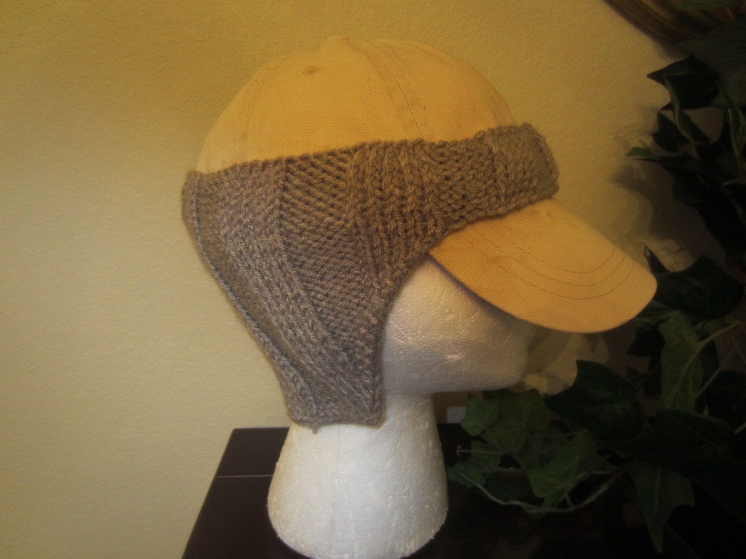 Grey HandKnit Baseball Cap Ear Warmers