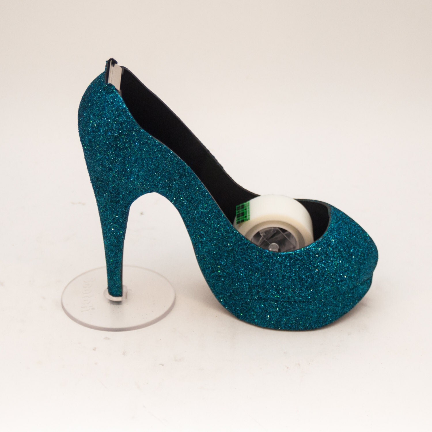 Glitter Teal Blue High Heel Tape Dispenser by Princess Pumps