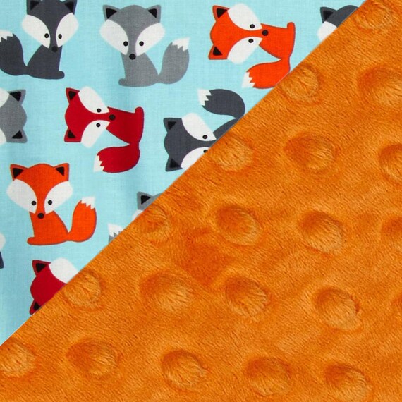 Personalized Baby Blanket / Baby Minky Blanket, Blue Gray Red Orange Cotton Baby Blanket // Fox Baby Blanket / Baby Shower Gift