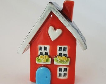 Little Clay House | Ceramic House | Miniature House | Whimsical house | Orange House | Fairy House Hearthome by Beth Macre