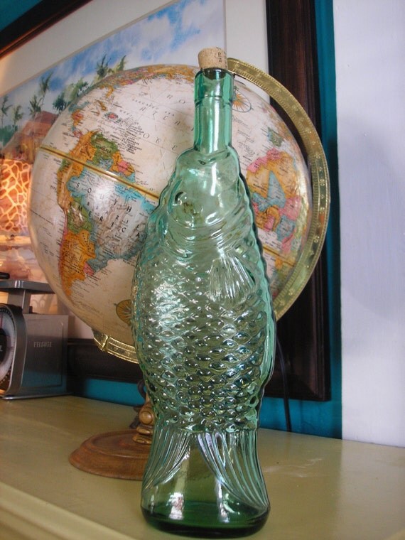 Download Vintage Fish Wine Bottle 1980s Green Glass Fish Decanter Retro Yellowimages Mockups