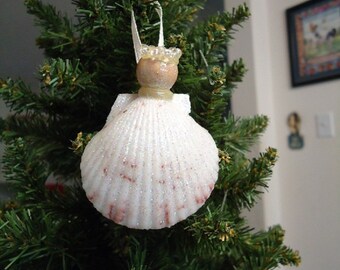 Small Iridescent Shell Angel Christmas Tree Ornament