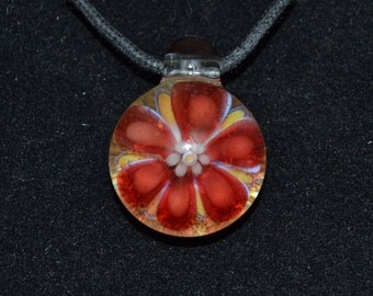 Boro Pendant - Lampwork Glass Jewelry - Hand Blown Focal Bead Red Flower Pendant