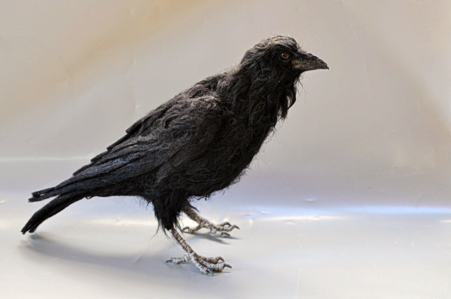Needle Felted Animal.The black crow. Real size .Made to
