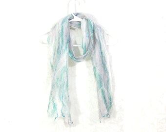 Cobweb Felted Scarf Wool Scarf Winter Scarf Fall Scarf Womens Scarf Lightweight Scarf Gift for Mom White Gray Mint Aqua TAFA OOAK Under 50