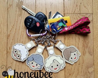 Golden Girls inspired Grandma women face set keychain key fob snap tab. diaper bag, purse. amazing bridesmaid gifts!