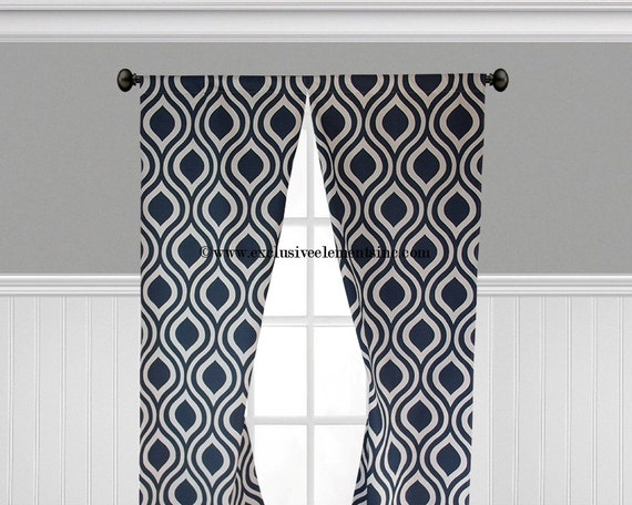 Navy Blue Curtain Panels Modern Lattice by exclusiveelements