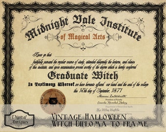 Vintage Halloween Witch Diploma Printable Digital Download
