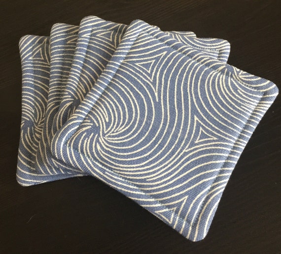 Set of 4 Reversible Absorbent Fabric Coasters by littlegrassshack